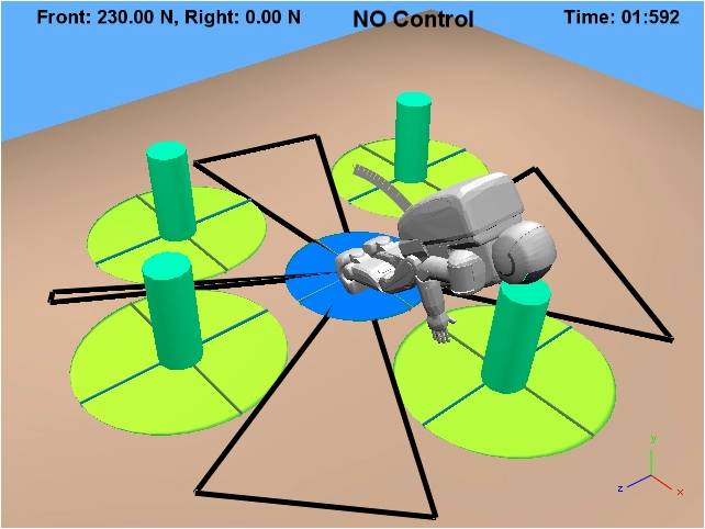 humanoid robot falls among multiple objects, no control